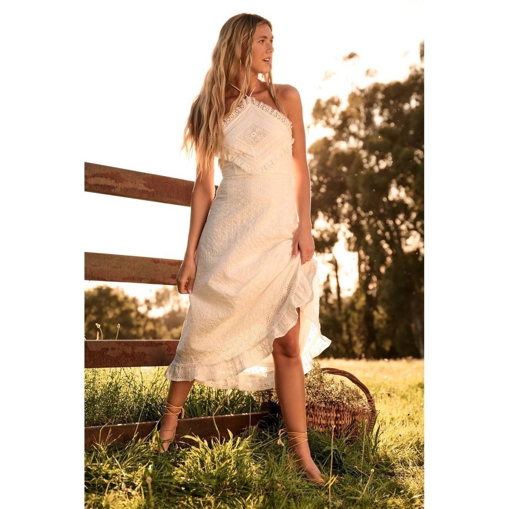 Altar'd State Eyelet Lace Halter Midi Dress Size XS NWT